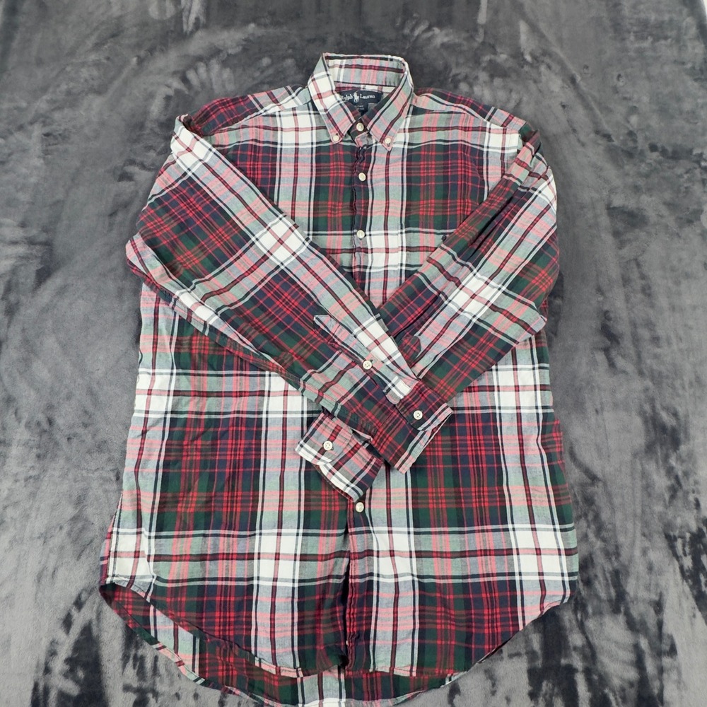 Ralph Lauren Button Down Mens M Red Plaid Marlowe Cotton Long Sleeve Shirt